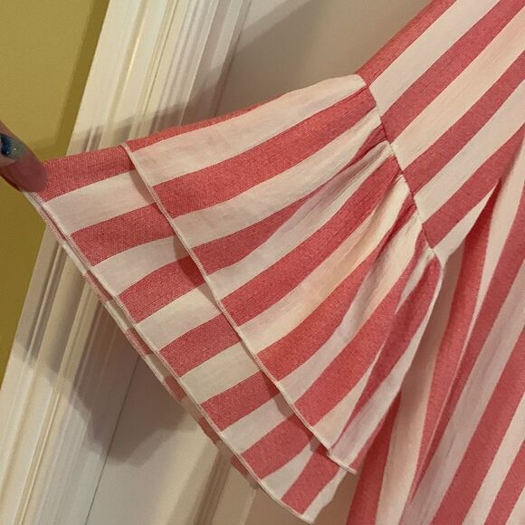 ODDY Size Small pink and white strap top with 2tier ruffle/bell sleeves. - Picture 3 of 8